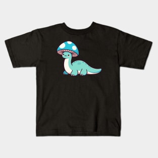 Kawaii simple Mushroom Hat Blue Dinosaur Brontosaurus Kids T-Shirt